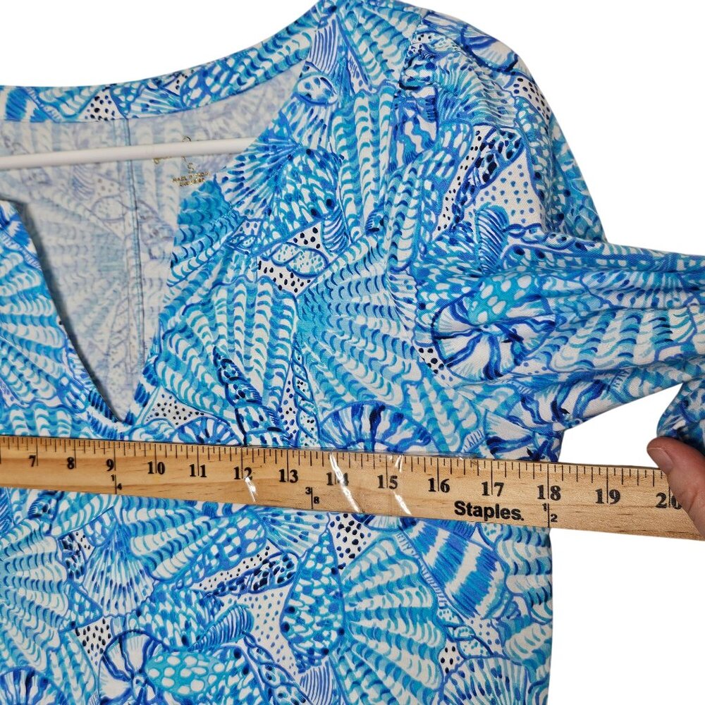 Lilly Pulitzer Blue White Seashell Print Cotton Casual Dress S Novelty Coastal - Picture 8 of 9